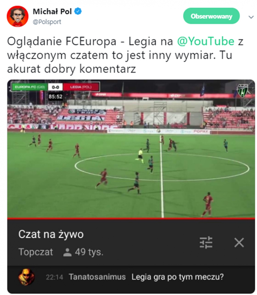 Komentarz na czacie podczas meczu Legii Warszawa! :D
